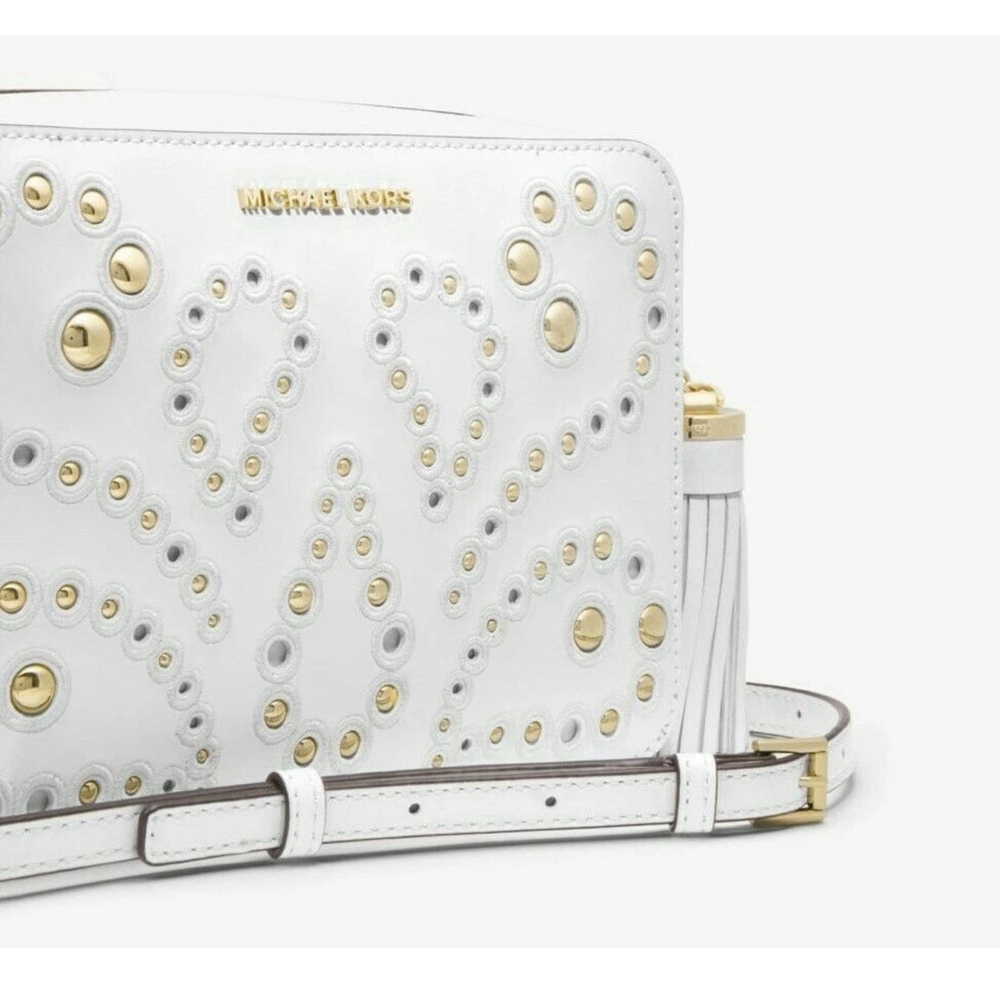 MICHAEL KORS Ginny Gold Studded White Leather Crossbody Orig $248 - Picture 2 of 4